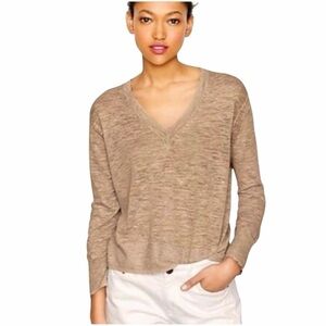 J. Crew Linen Blend Lightweight 3/4 Sleeve V-Neck Sweater Beige Tan Size S #1759